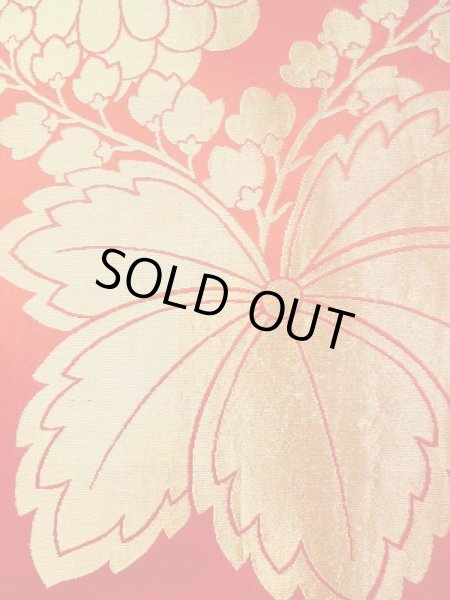 画像6: N0227F 袋帯 女性用着物 シルク（正絹）  光沢のある 赤色 菊 【中古】 【USED】 【リサイクル】 ★★☆☆☆ (6)