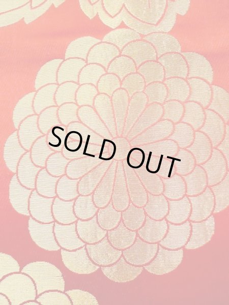 画像7: N0227F 袋帯 女性用着物 シルク（正絹）  光沢のある 赤色 菊 【中古】 【USED】 【リサイクル】 ★★☆☆☆ (7)