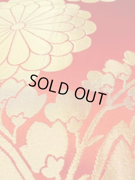 画像8: N0227F 袋帯 女性用着物 シルク（正絹）  光沢のある 赤色 菊 【中古】 【USED】 【リサイクル】 ★★☆☆☆ (8)