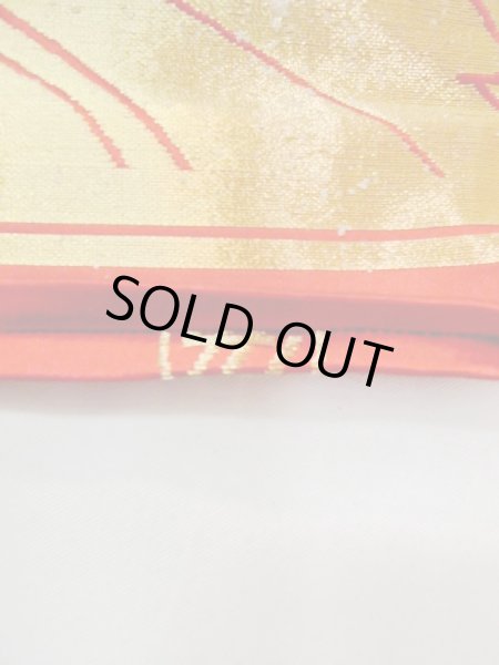 画像14: N0227F 袋帯 女性用着物 シルク（正絹）  光沢のある 赤色 菊 【中古】 【USED】 【リサイクル】 ★★☆☆☆ (14)