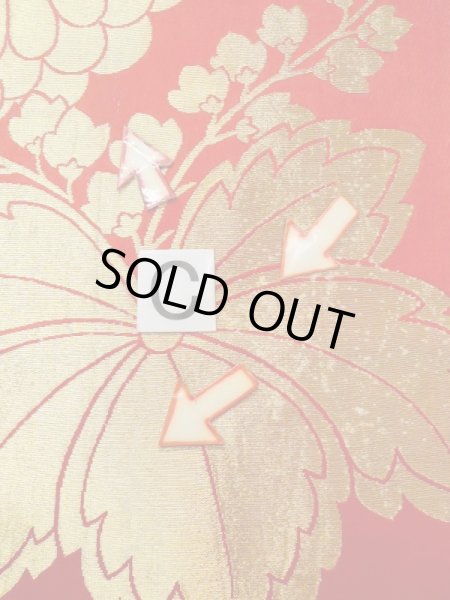 画像19: N0227F 袋帯 女性用着物 シルク（正絹）  光沢のある 赤色 菊 【中古】 【USED】 【リサイクル】 ★★☆☆☆ (19)