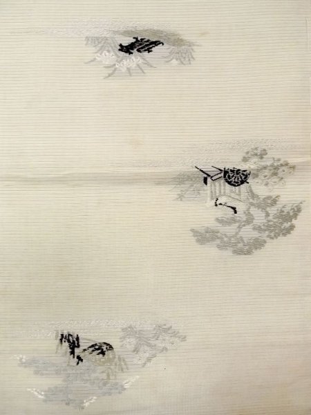 画像3: N0227I 袋帯 女性用着物 シルク(正絹)   アイボリー 菊 【中古】 【USED】 【リサイクル】 ★★☆☆☆ (3)