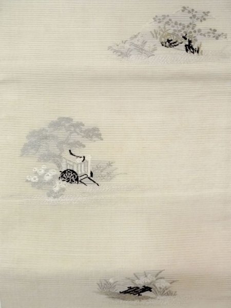 画像4: N0227I 袋帯 女性用着物 シルク(正絹)   アイボリー 菊 【中古】 【USED】 【リサイクル】 ★★☆☆☆ (4)
