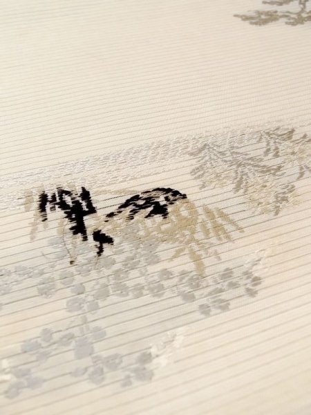 画像12: N0227I 袋帯 女性用着物 シルク(正絹)   アイボリー 菊 【中古】 【USED】 【リサイクル】 ★★☆☆☆ (12)
