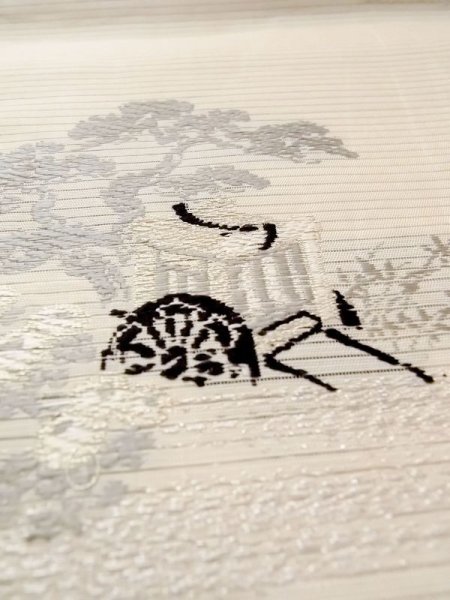 画像14: N0227I 袋帯 女性用着物 シルク(正絹)   アイボリー 菊 【中古】 【USED】 【リサイクル】 ★★☆☆☆ (14)