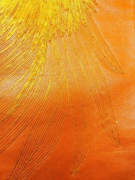 画像4: N0227J 袋帯 女性用着物 シルク(正絹)  光沢のある 橙色 鳳凰 【中古】 【USED】 【リサイクル】 ★★★☆☆ (4)