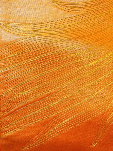 画像5: N0227J 袋帯 女性用着物 シルク(正絹)  光沢のある 橙色 鳳凰 【中古】 【USED】 【リサイクル】 ★★★☆☆ (5)