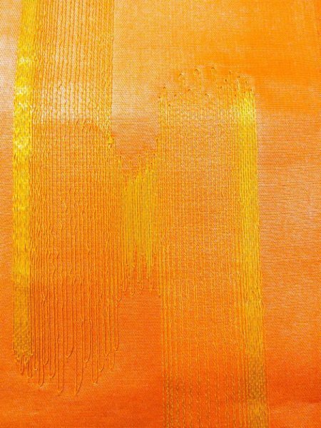 画像8: N0227J 袋帯 女性用着物 シルク(正絹)  光沢のある 橙色 鳳凰 【中古】 【USED】 【リサイクル】 ★★★☆☆ (8)