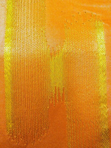 画像9: N0227J 袋帯 女性用着物 シルク(正絹)  光沢のある 橙色 鳳凰 【中古】 【USED】 【リサイクル】 ★★★☆☆ (9)