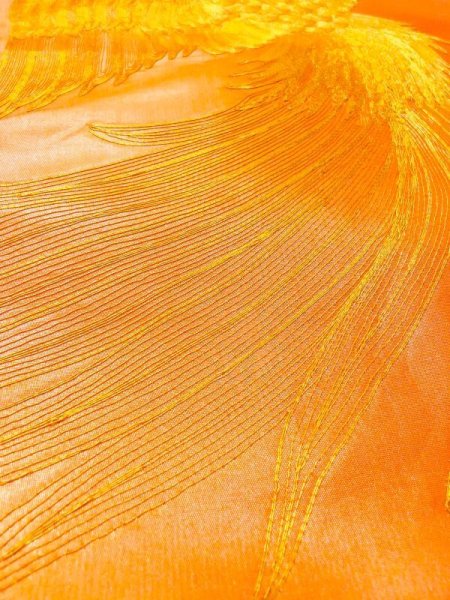 画像11: N0227J 袋帯 女性用着物 シルク(正絹)  光沢のある 橙色 鳳凰 【中古】 【USED】 【リサイクル】 ★★★☆☆ (11)