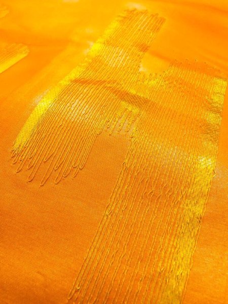 画像16: N0227J 袋帯 女性用着物 シルク(正絹)  光沢のある 橙色 鳳凰 【中古】 【USED】 【リサイクル】 ★★★☆☆ (16)