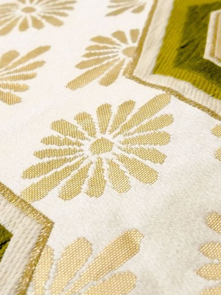 画像7: N0227L 袋帯 女性用着物 シルク(正絹)   アイボリー 菊 【中古】 【USED】 【リサイクル】 ★★☆☆☆ (7)