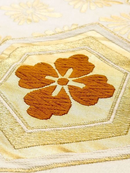画像8: N0227L 袋帯 女性用着物 シルク(正絹)   アイボリー 菊 【中古】 【USED】 【リサイクル】 ★★☆☆☆ (8)
