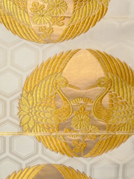 画像3: N0227M 袋帯 女性用着物 化繊   オフ ホワイト 菊 【中古】 【USED】 【リサイクル】 ★★☆☆☆ (3)