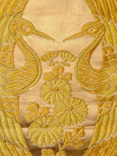 画像4: N0227M 袋帯 女性用着物 化繊   オフ ホワイト 菊 【中古】 【USED】 【リサイクル】 ★★☆☆☆ (4)