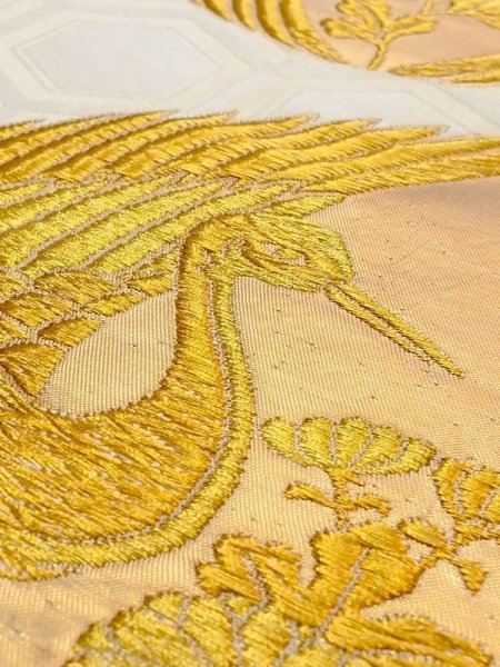 画像8: N0227M 袋帯 女性用着物 化繊   オフ ホワイト 菊 【中古】 【USED】 【リサイクル】 ★★☆☆☆ (8)