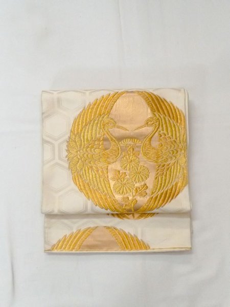 画像11: N0227M 袋帯 女性用着物 化繊   オフ ホワイト 菊 【中古】 【USED】 【リサイクル】 ★★☆☆☆ (11)