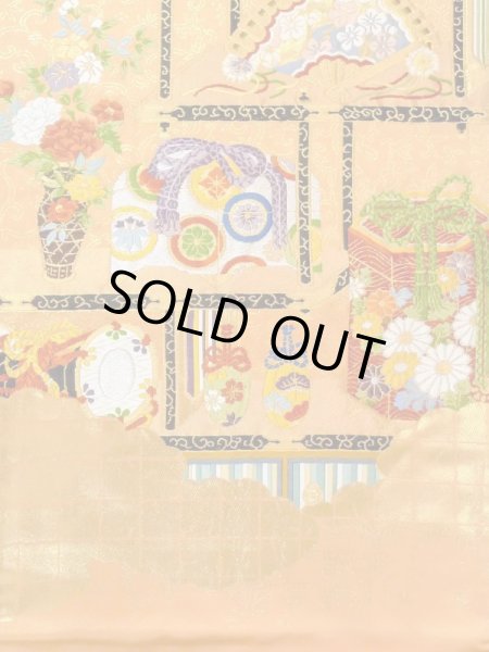 画像3: N0227N 袋帯 女性用着物 化繊  鮮やか 橙色 ぼたん 【中古】 【USED】 【リサイクル】 ★★☆☆☆ (3)