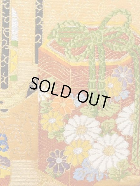 画像4: N0227N 袋帯 女性用着物 化繊  鮮やか 橙色 ぼたん 【中古】 【USED】 【リサイクル】 ★★☆☆☆ (4)