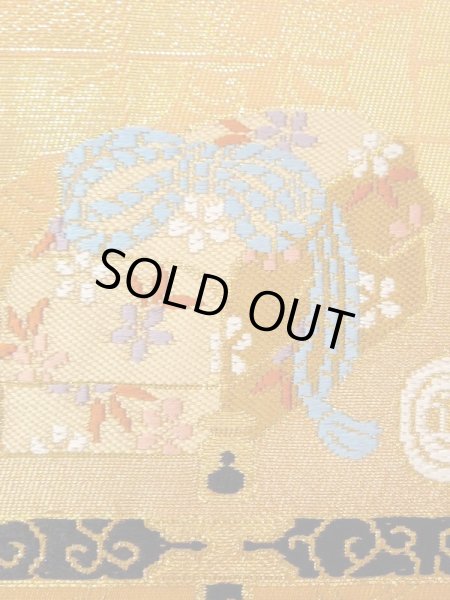 画像5: N0227N 袋帯 女性用着物 化繊  鮮やか 橙色 ぼたん 【中古】 【USED】 【リサイクル】 ★★☆☆☆ (5)