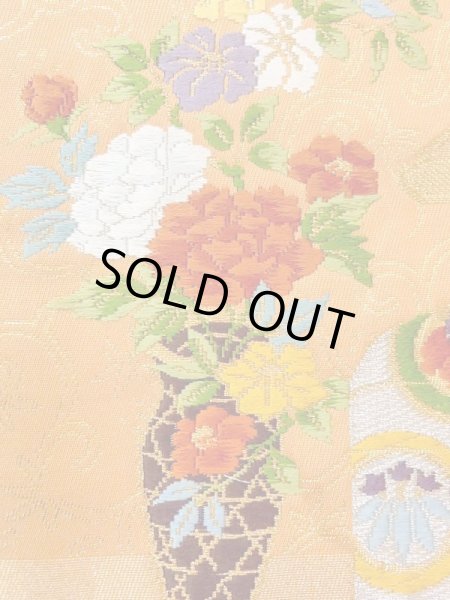 画像6: N0227N 袋帯 女性用着物 化繊  鮮やか 橙色 ぼたん 【中古】 【USED】 【リサイクル】 ★★☆☆☆ (6)