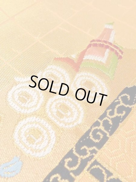 画像11: N0227N 袋帯 女性用着物 化繊  鮮やか 橙色 ぼたん 【中古】 【USED】 【リサイクル】 ★★☆☆☆ (11)