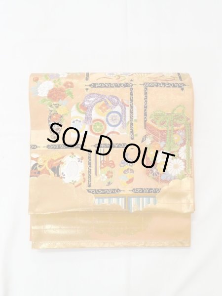 画像14: N0227N 袋帯 女性用着物 化繊  鮮やか 橙色 ぼたん 【中古】 【USED】 【リサイクル】 ★★☆☆☆ (14)