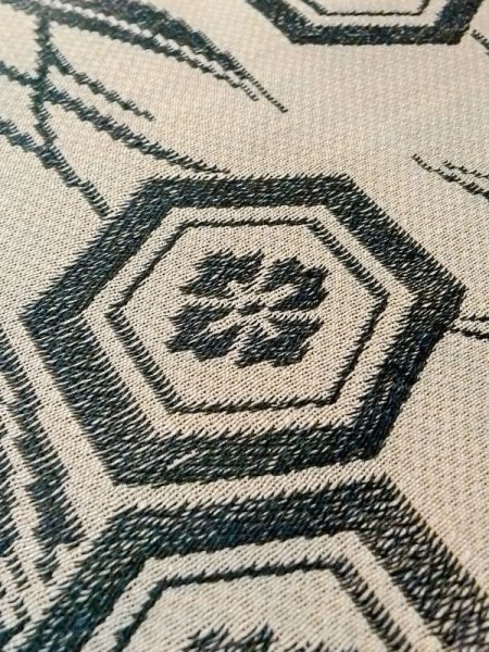 画像6: N0227O 袋帯 女性用着物 シルク(正絹) 淡い 灰色がかった オリーブ 笹 【中古】 【USED】 【リサイクル】 ★★☆☆☆ (6)