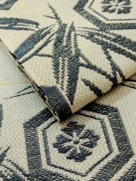 画像8: N0227O 袋帯 女性用着物 シルク(正絹) 淡い 灰色がかった オリーブ 笹 【中古】 【USED】 【リサイクル】 ★★☆☆☆ (8)