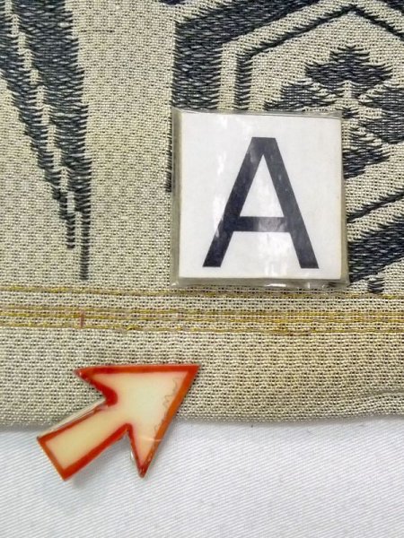 画像10: N0227O 袋帯 女性用着物 シルク(正絹) 淡い 灰色がかった オリーブ 笹 【中古】 【USED】 【リサイクル】 ★★☆☆☆ (10)