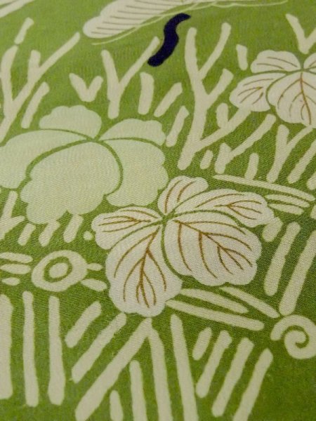 画像11: N0227P 袋帯 女性用着物 シルク(正絹)   緑色 花 【中古】 【USED】 【リサイクル】 ★☆☆☆☆ (11)