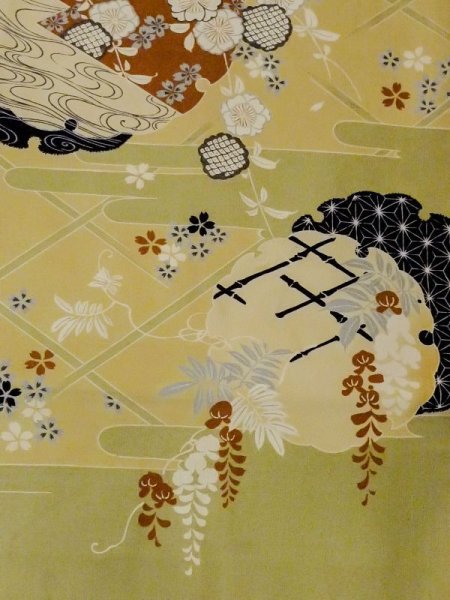 画像3: N0227Q 名古屋帯 女性用着物 シルク(正絹)   オリーブ 藤 【中古】 【USED】 【リサイクル】 ★★☆☆☆ (3)