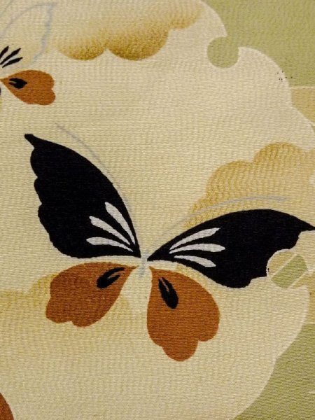 画像4: N0227Q 名古屋帯 女性用着物 シルク(正絹)   オリーブ 藤 【中古】 【USED】 【リサイクル】 ★★☆☆☆ (4)