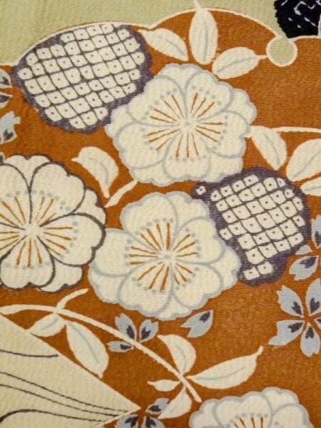 画像5: N0227Q 名古屋帯 女性用着物 シルク(正絹)   オリーブ 藤 【中古】 【USED】 【リサイクル】 ★★☆☆☆ (5)