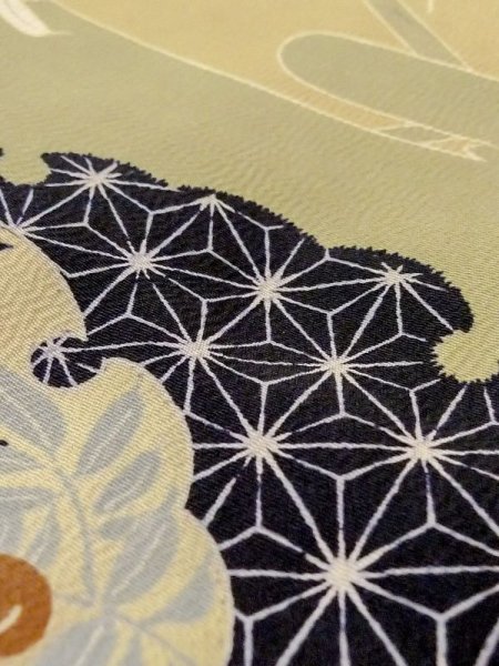 画像9: N0227Q 名古屋帯 女性用着物 シルク(正絹)   オリーブ 藤 【中古】 【USED】 【リサイクル】 ★★☆☆☆ (9)