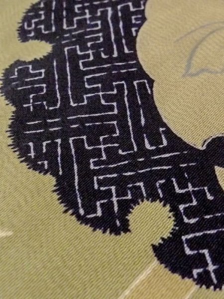 画像10: N0227Q 名古屋帯 女性用着物 シルク(正絹)   オリーブ 藤 【中古】 【USED】 【リサイクル】 ★★☆☆☆ (10)