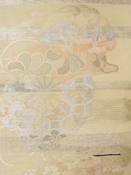 画像3: N0227T 袋帯 女性用着物 シルク(正絹)   アイボリー 花 【中古】 【USED】 【リサイクル】 ★★☆☆☆ (3)