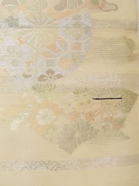 画像4: N0227T 袋帯 女性用着物 シルク(正絹)   アイボリー 花 【中古】 【USED】 【リサイクル】 ★★☆☆☆ (4)