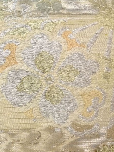 画像5: N0227T 袋帯 女性用着物 シルク(正絹)   アイボリー 花 【中古】 【USED】 【リサイクル】 ★★☆☆☆ (5)