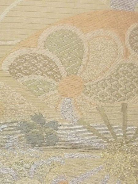 画像7: N0227T 袋帯 女性用着物 シルク(正絹)   アイボリー 花 【中古】 【USED】 【リサイクル】 ★★☆☆☆ (7)
