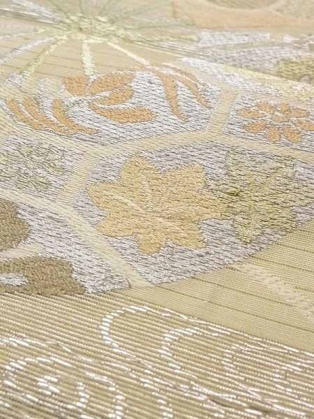 画像9: N0227T 袋帯 女性用着物 シルク(正絹)   アイボリー 花 【中古】 【USED】 【リサイクル】 ★★☆☆☆ (9)