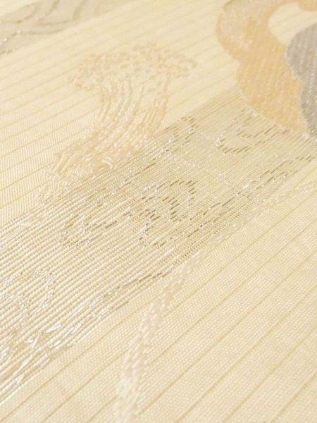 画像10: N0227T 袋帯 女性用着物 シルク(正絹)   アイボリー 花 【中古】 【USED】 【リサイクル】 ★★☆☆☆ (10)