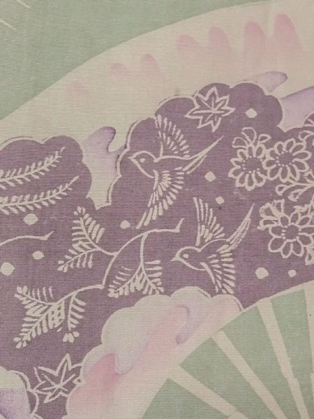 画像4: N0227U 名古屋帯 女性用着物 シルク(正絹) 灰色がかった 緑み 水色 花 【中古】 【USED】 【リサイクル】 ★☆☆☆☆ (4)