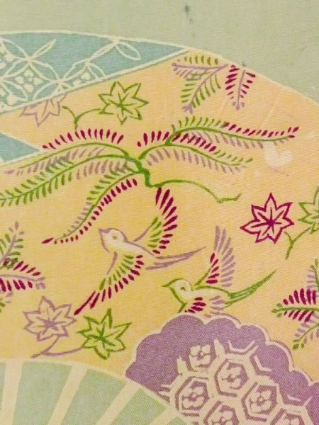 画像5: N0227U 名古屋帯 女性用着物 シルク(正絹) 灰色がかった 緑み 水色 花 【中古】 【USED】 【リサイクル】 ★☆☆☆☆ (5)