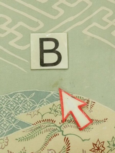 画像13: N0227U 名古屋帯 女性用着物 シルク(正絹) 灰色がかった 緑み 水色 花 【中古】 【USED】 【リサイクル】 ★☆☆☆☆ (13)