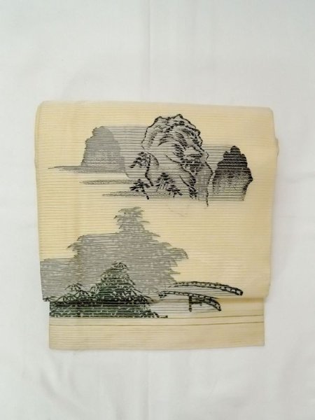 画像10: N0227V 袋帯 女性用着物 シルク(正絹)   アイボリー 竹 【中古】 【USED】 【リサイクル】 ★★☆☆☆ (10)