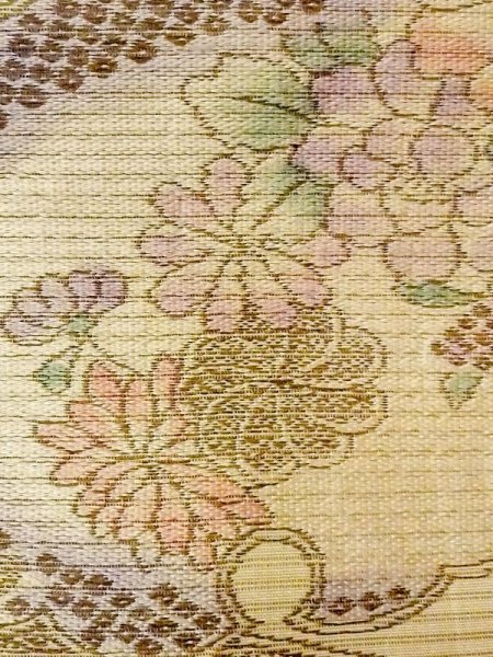 画像6: N0227W 袋帯 女性用着物 シルク(正絹) 淡い 灰色がかった 黄緑色 花 【中古】 【USED】 【リサイクル】 ★☆☆☆☆ (6)