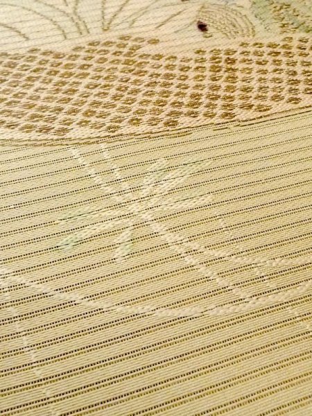 画像7: N0227W 袋帯 女性用着物 シルク(正絹) 淡い 灰色がかった 黄緑色 花 【中古】 【USED】 【リサイクル】 ★☆☆☆☆ (7)