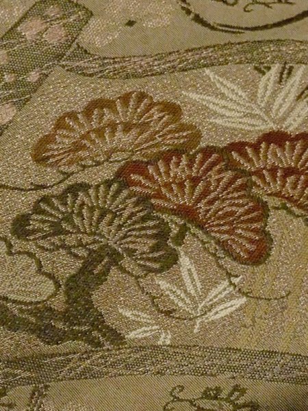 画像6: N0227Y 袋帯 女性用着物 シルク(正絹)   オリーブ 松/松葉 【中古】 【USED】 【リサイクル】 ★★☆☆☆ (6)