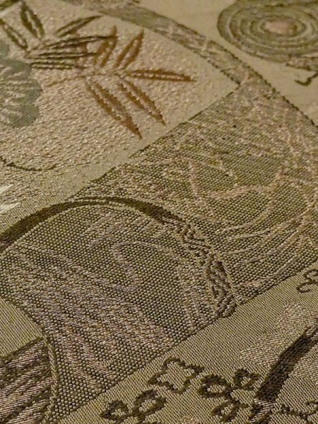 画像7: N0227Y 袋帯 女性用着物 シルク(正絹)   オリーブ 松/松葉 【中古】 【USED】 【リサイクル】 ★★☆☆☆ (7)